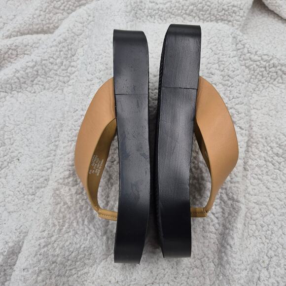 New Tory Burch Leather Platform Flip-Flops Ginger Shortbread Womens sandal SZ 7 - Picture 3 of 6
